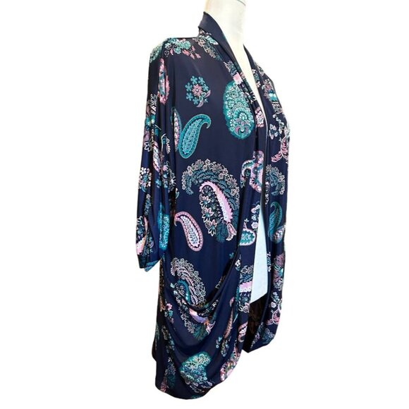 Floral Paisley Print Kimono Cardigan Size L By The ZigZag‎ Stripe In Navy & Pink - Picture 2 of 6